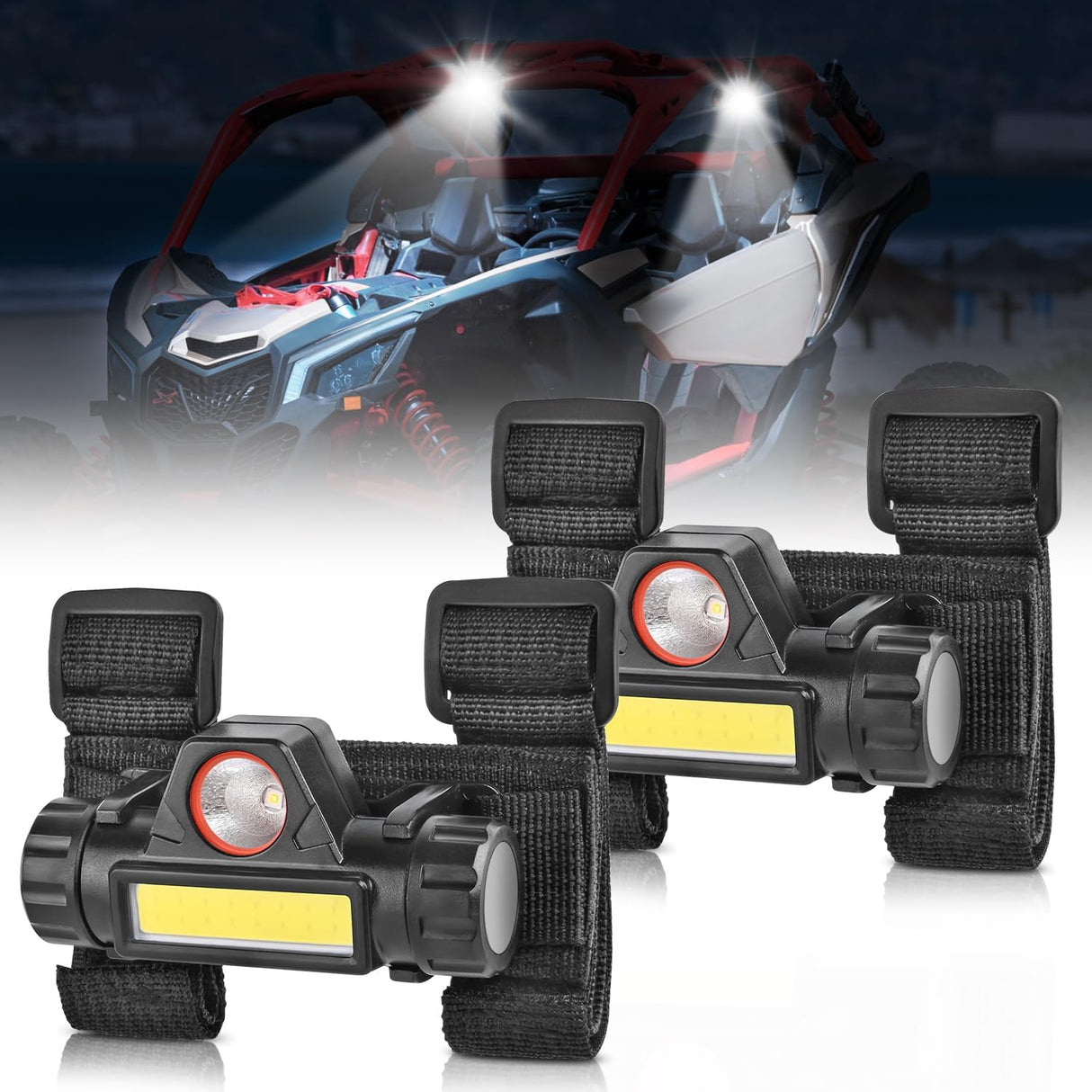 UTV Dome Light 2 PCS Spot Flood Combo Beam LED Interior Lights Universal 1.5”-2.0” Roll Bar Mount Lighting for ATV Can-Am Polaris RZR Dune Buggy Golf Cart Off-Road Vehicle Boat