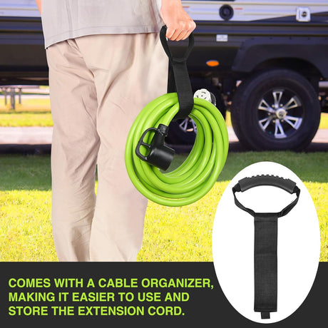 25FT 50 Amp RV Locking Extension Cord 250V Heavy Duty 6/3+8/1 Gauge Pure Copper STW Wire UL ETL Listed 4 Prong 14-50P SS2-50R Weatherproof Suit for Camper Caravan Trailer Bright Green