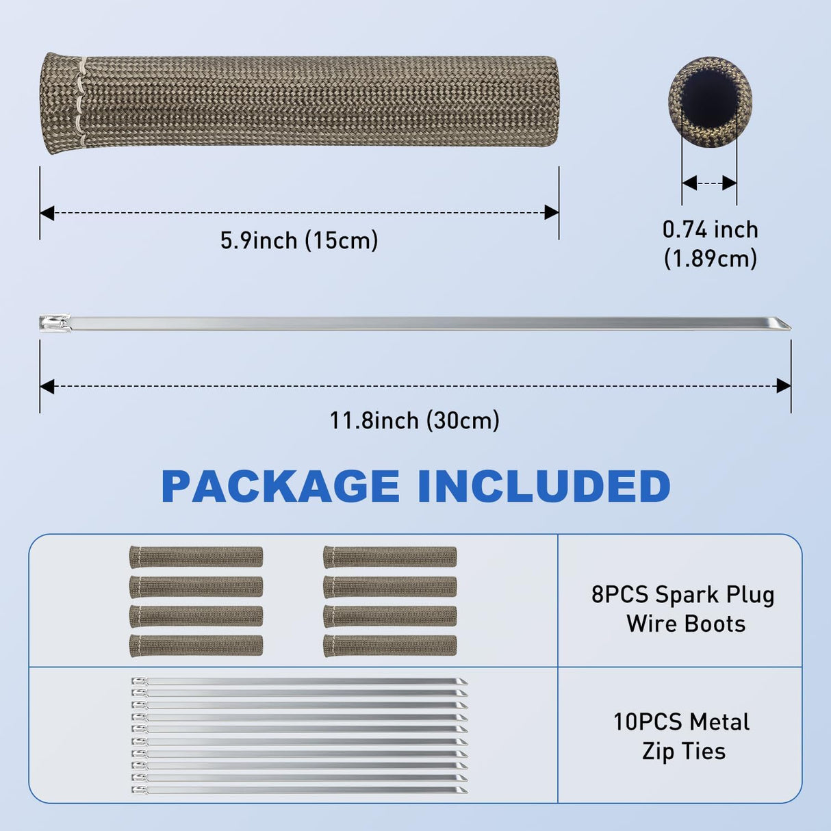 Spark Plug Wire Heat Shield Sleeve, 8Pcs 3632°F Boot Protector - with 10 Metal Zip Ties, Replacement for LS1/LS2 SBC BBC 350 454 Car Truck, 6 Inch Titanium