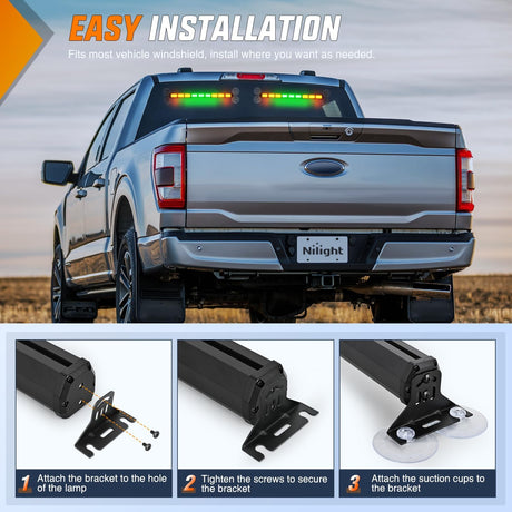 162 LED Traffic Advisor Strobe Light Bar 2-in-1 Amber Green Emergency Warning Hazard Lights with Controller 4 Switchable Color 36 Flash Pattern for Trucks Cars Tow Plow Construction Vehicles