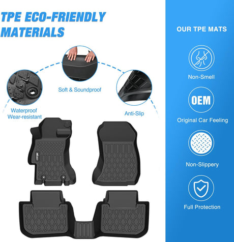 TPE Floor Mats for Subaru Crosstrek XV Crosstrek 2013 2014 2015 2016 2017, All Weather Custom Fit Heavy Duty Floor Liners