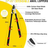27-35 Inch Extendable Loppers for Tree Trimming Heavy Duty Tree Trimmer Bypass Loppers with Compound Action Sharp Anvil Blade up to 2 Inch Cut Capacity Branch Cutter Chops Thick Branches Ease