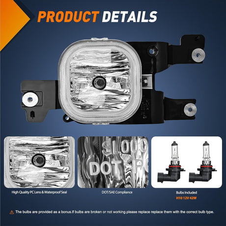 Fog Lights Assembly Compatible with 2008 2009 2010 FORD F-250 F-350 F-450 F-550 F250 F350 F450 F550 SUPER DUTY Clear Lens w/H10 12V 42W Bulbs