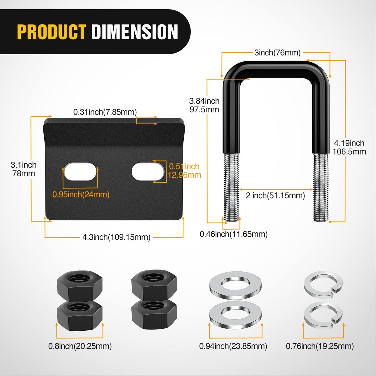 Dual Hitch Extender to 10 Inch Max Extension Length with Hitchs Tightener Anti Rattle for 2 Inch Receiver with 5/8 Inch Bolt Nut Clip Adjust 7-1/2 Inch Riser or Drop 4,000 lbs GTW Matte Black