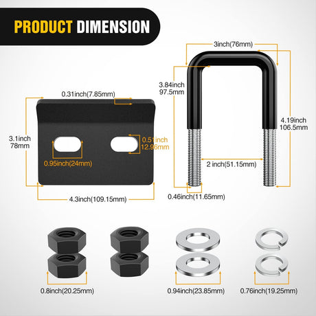 Trailer Hitch Extender 7 Inch Extension Length with Hitchs Tightener Anti Rattle Stabilizer for 2 Inch Receiver with 5/8 Inch Bolt Nut Clip 3,500 lbs GTW Matte Black