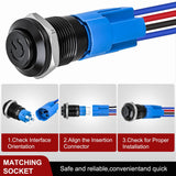 12mm Latching Push Button Switch 6pcs LED Blue Waterproof Small Round Power Button Switches with Pre-Wiring Socket for Car Truck Boat Marine RV Vehicle