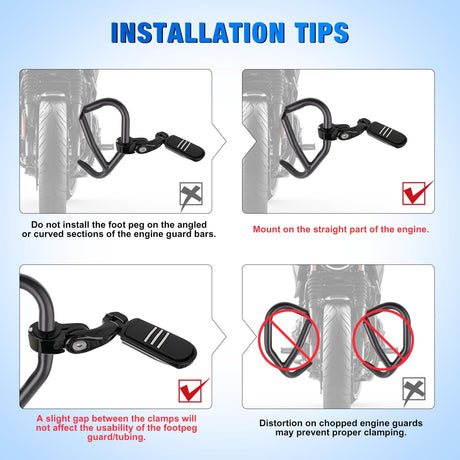 1-1/4 Inch Motorcycle Highway Pegs For Harley Davidson Touring Road King Street Glide Sportster Adjustable Short Angled Foot Pegs Universal For 1.25 Inch Engine Guard Crash Bars Highway Footpegs Black