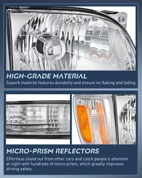 2001-2004 Toyota Tacoma Headlight Assembly Chrome Case Amber Reflector Nilight