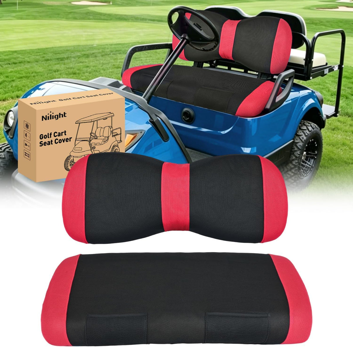 Golf Cart Front Seat Cover 1PC Red Black Yamaha Drive G29 Drive2 | Breathable Sun Scratch Resistant Washable No Staple Fits 2007-2016 Yamaha G29 2017-2026 Drive2 2004-2019 Club Car Precedent