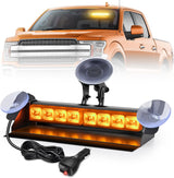 8LED Amber Traffic Advisor Strobe Light Bar Hazard Safety | with Vacuum Suction Emergency Dash Warning Flashing Lights Front/Rear Windshield Visor for Truck Police Construction Vehicles