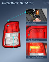 Taillight Assembly Compatible with 2019 2020 2021 2022 2023 Dodge Ram 1500 Tail Light Replacement OE Style Driver Side and Passenger Side with Bulbs