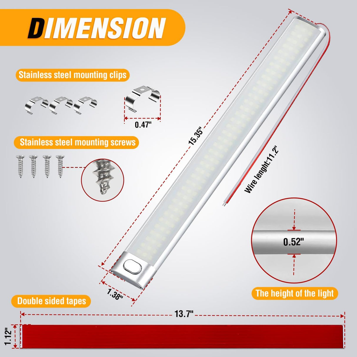 LED Interior Light Bar 4PCS 15.4 Inch Strip Lights | 168 LEDs with 1600LM Output On Off Switch and 12V-85V Compatibility for Enclosed Cargo Trailer RV Camper Boat Van