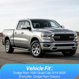 Tape on Window Visors for Dodge Ram 1500 Quad Cab 2019-2026, 4PCS | For New Body Quad Cab Only, Not for Crew Cab or Classic, Outside-Mount Rain Guards for Fresh Air Circulation, Smoke Tinted