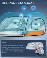 Headlight Assembly Compatible with 1997 1998 1999 2000 2001 2002 2003 Ford F-150 Expedition Chrome Housing Amber Reflector