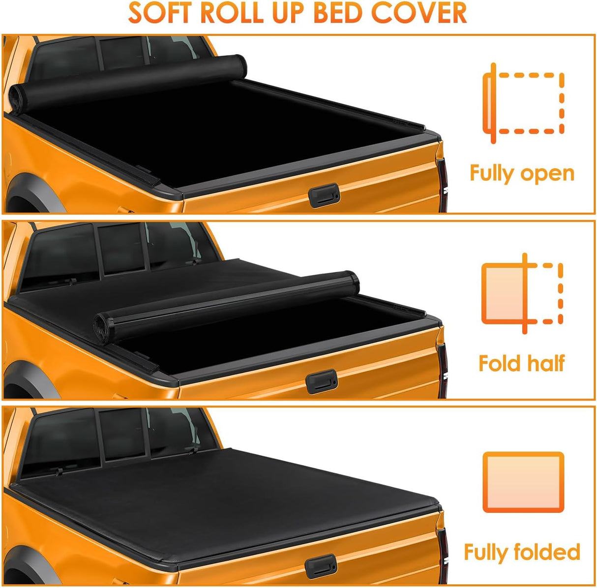 Soft Roll-Up Tonneau Cover Compatible with Chevy Silverado/GMC Sierra 1500 2500 3500 & HD Models 1999-2006–6.5ft Truck Bed Cover