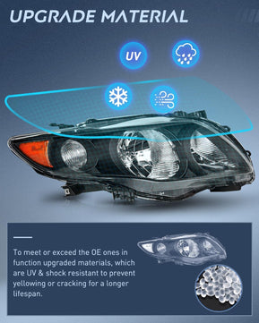 2009 2010 Toyota Corolla XLE/LE/Base Headlight Assembly Black Housing Amber Reflector Nilight