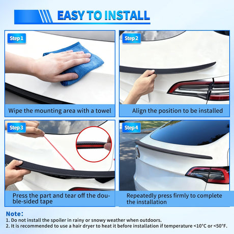 Spoiler Fit for Tesla Model Y 2020 2021 2022 2023 2024 Spoilers for Cars Rear Spoiler Wing Sporty Rear Trunk Lip Exterior Accessories Easy No-Drill Installation ABS Carbon Fiber Pattern