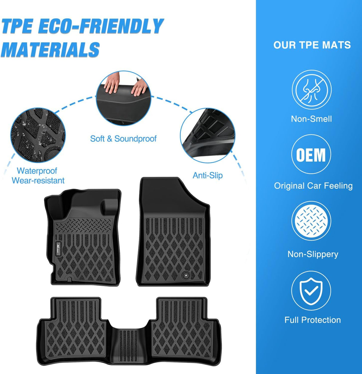 TPE Floor Mats for Nissan Altima 2007 2008 2009 2010 2011 2012 All Weather Custom Fit Heavy Duty Floor Liners