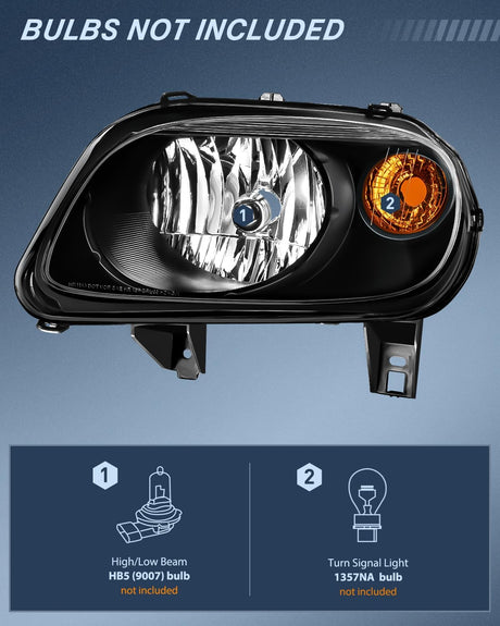 Headlight Assembly Compatible with 2006 2007 2008 2009 2010 2011 Chevy HHR Halogen Type Factory OE Style Chevrolet HHR Replacement Black Housing Amber Reflector Passenger and Driver Side