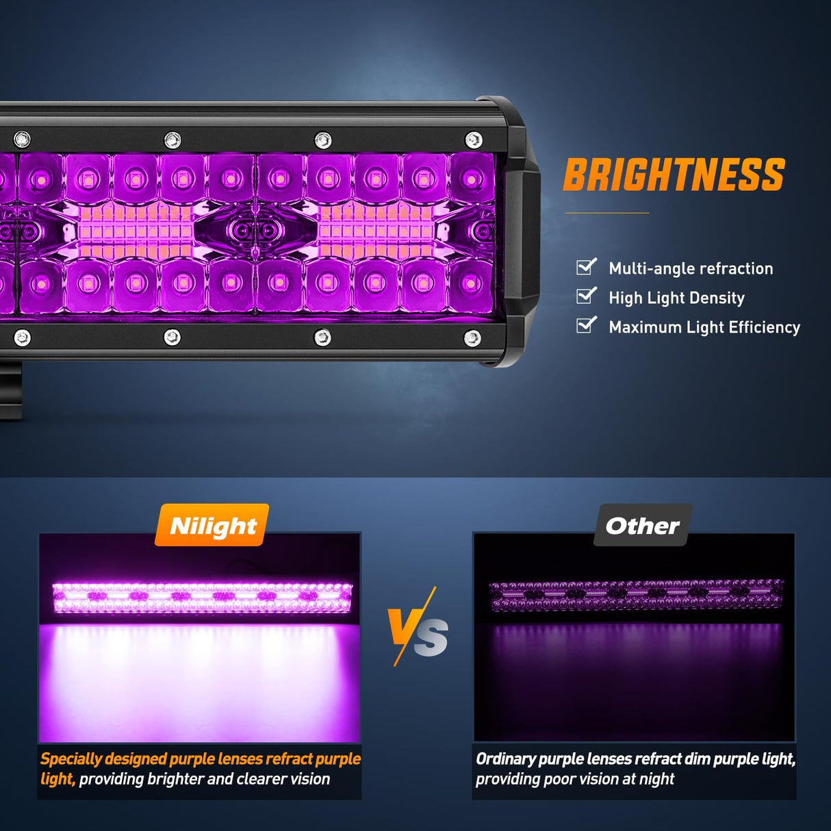 20 Inch LED Light Bar Purple Triple Row 420W Flood Spot Combo Off Road Driving Decoration Neon Hunting Lighting for UTV Pick-up Van Boat Tractor