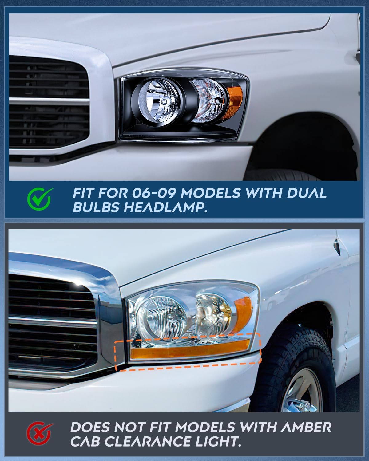 Headlight and Taillight Assembly Combo Compatible with 2007 2008 2009 Dodge Ram 1500 2500 3500 OE Style Black Housing Amber Reflector with Smoke Housing Tail Lights