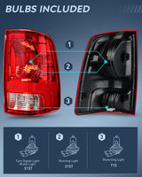 Headlight and Taillight Assembly Combo Compatible with 2009 2010 2011 2012 2013 2014 2015 2016 2017 2018 Dodge Ram for Quad Models Chrome Housing Clear Reflector with Red Housing Tail Light