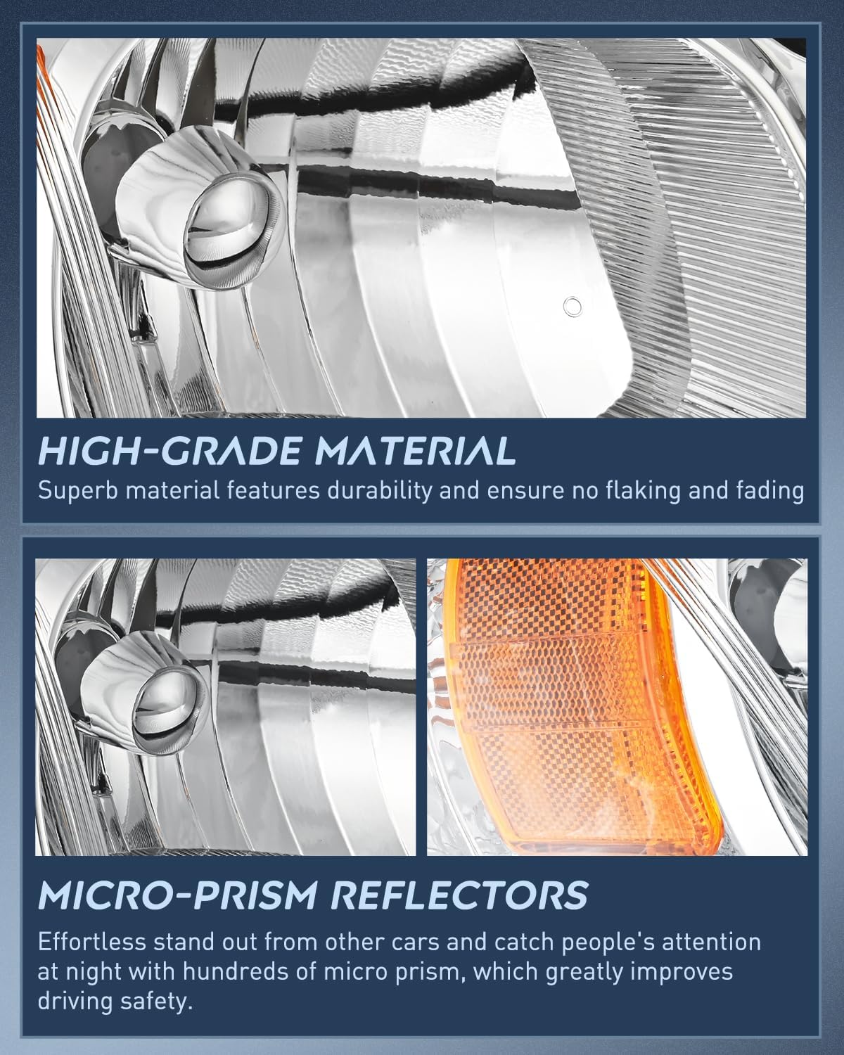 2005-2010 Chevy Cobalt 2005-2009 Pontiac Headlight Assembly Chrome Housing Amber Reflector Lens Nilight