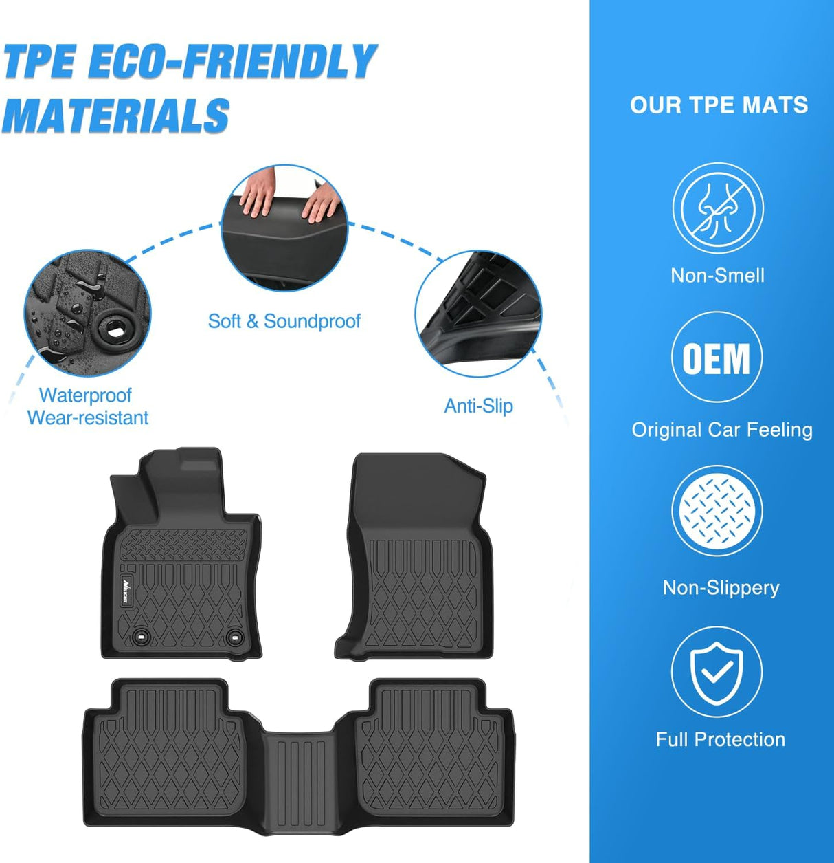 TPE Floor Mats for Toyota Camry AWD Only 2020 2021 2022 2023 2024, All Weather Custom Fit Heavy Duty Floor Liners