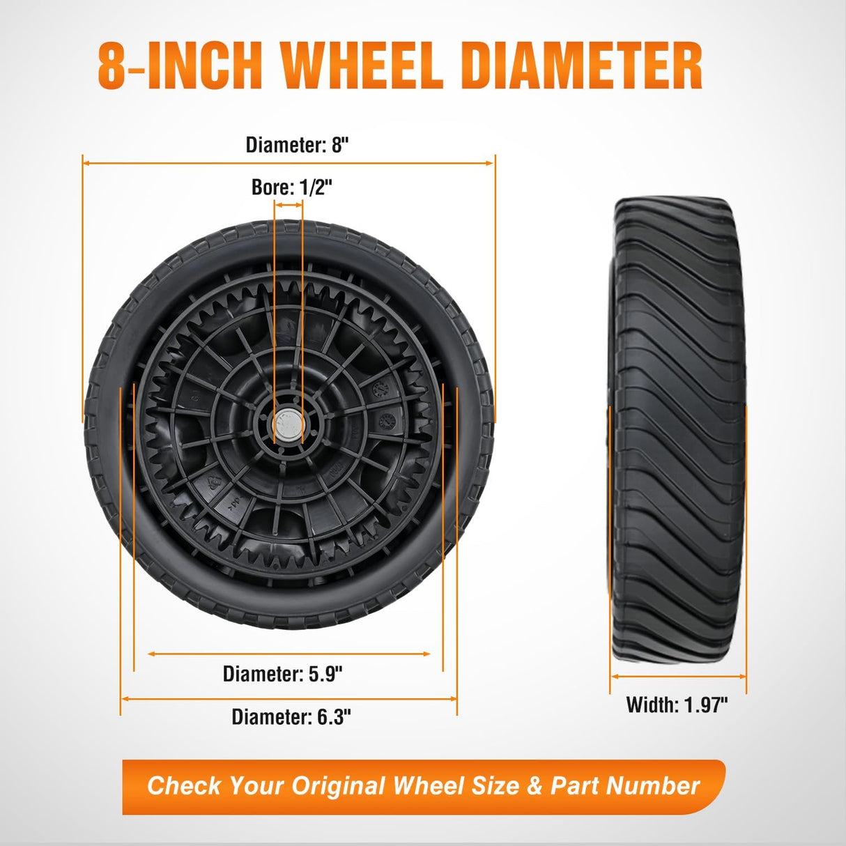 Lawn Mower Drive Wheels Replacement 8 Inch 634-05039 Assembly, Lawnmower Wheels Compatible with Troy-Bilt, Craftsman, TB200 TB210 TB220 TB230 TB270ES TB280ES, 2-Pack