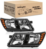 Headlight Assembly Compatible with 2009 2010 2011 2012 2013 2014 2015 2016 2017 2018 2019 2020 Dodge Journey Black Housing Amber Reflector Headlamp Passenger and Driver Side