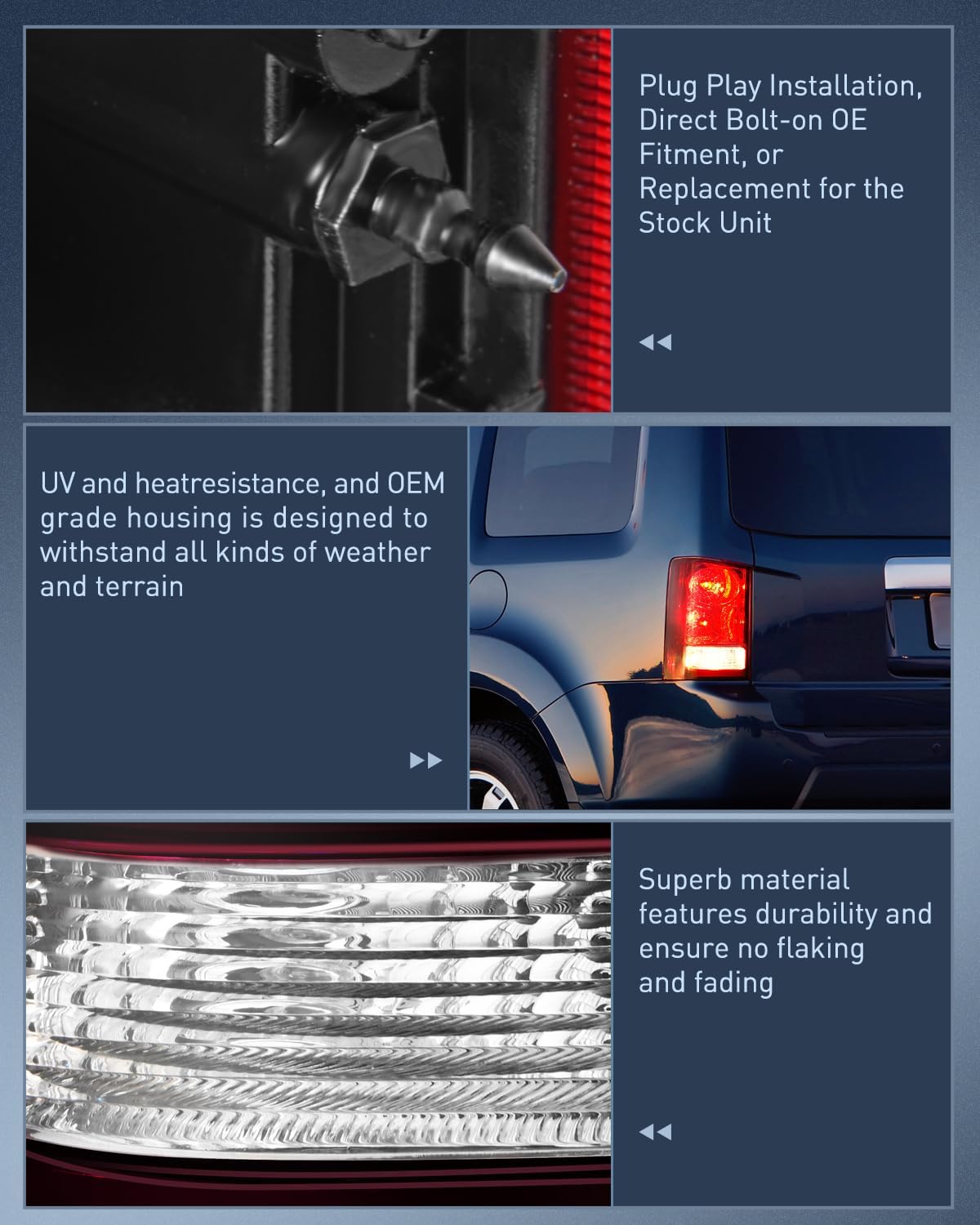Taillight Assembly Compatible with 2009 2010 2011 2012 2013 2014 2015 Honda Pilot Smoked Red Tail Lights Rear Lamp Replacement OE Style Driver Side w/Bulbs