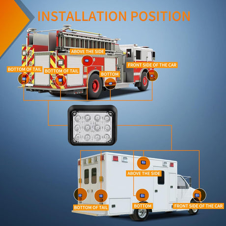 12LED Magnetic Wireless Trailer Lights 2PCS Rechargeable Portable Hazard Beacon Warning Light Blue Emergency Strobe Light for Trucks Trailers Vehicles Cars Bus Surface Mount