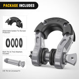 Mega D-Ring Shackles, 3/4 Inch Heavy Duty Recovery Tow Shackle | 7/8 Inch Screw Pin & isolator, 2Pcs Gray, 68,000 lbs Break Strength(17,000 lb WLL), Forged Steel, Off-Road Recovery