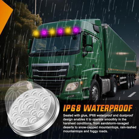 Watermelon Light 17 LED Dual Color 2PCS Stainless Steel Bezel Amber to Purple Side Marker Clearance Turn Signal Lights 4 Plug IP68 Waterproof for Trailer Truck Pickup Camper RV ATV UTV Boat