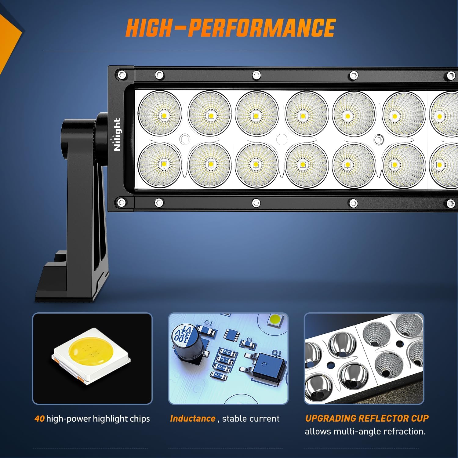 52" 300W Double Row Spot/Flood LED Light Bar | 14AWG Wire 5Pin Switch Nilight