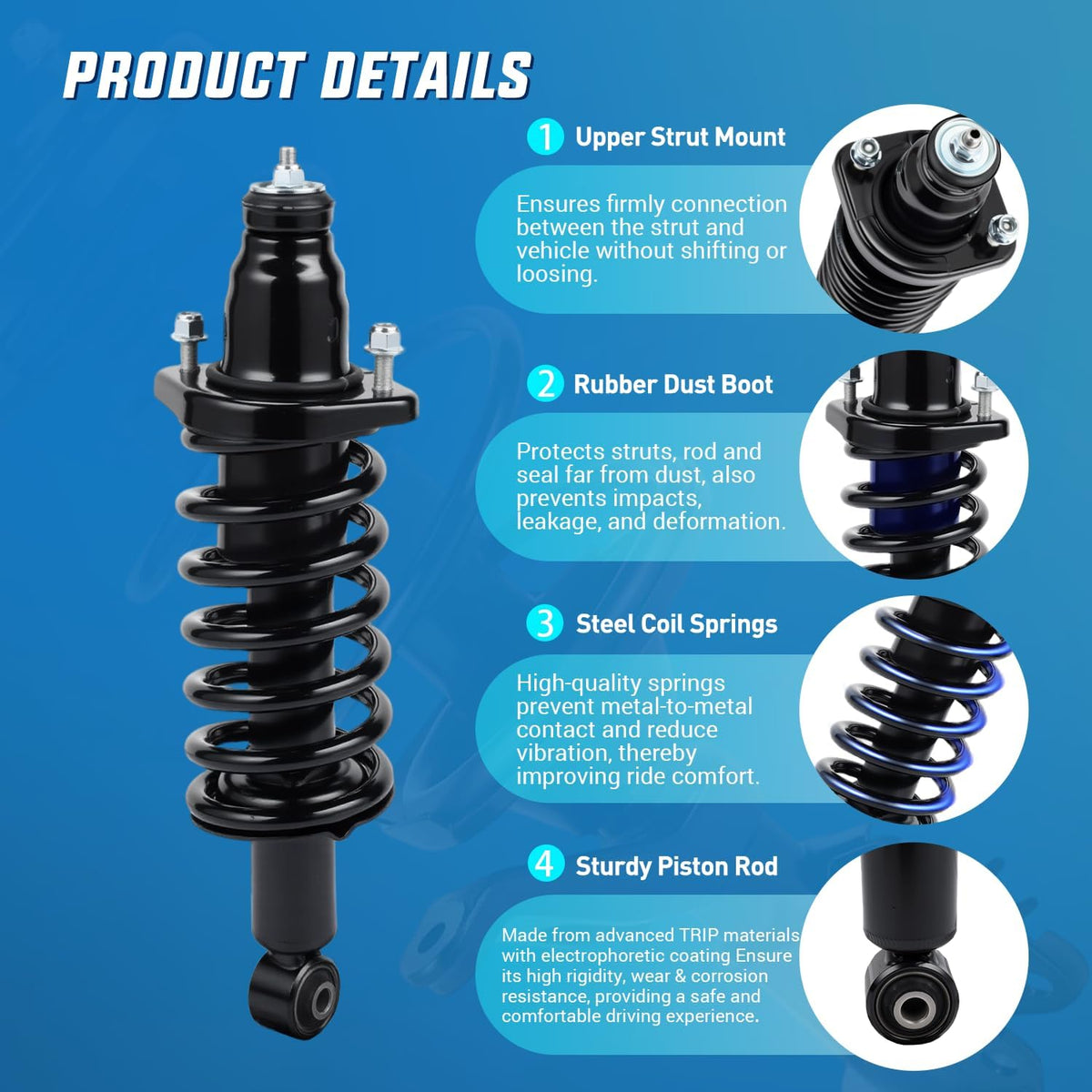Rear Struts and Shocks Complete Assembly Kit with Coil Spring - Pair Fit for Honda Civic 2001 2002 2003 2004 2005 Rear Shock Absorber and Strut Assembly Replacement OE# 171340L 171340R, 2PCS