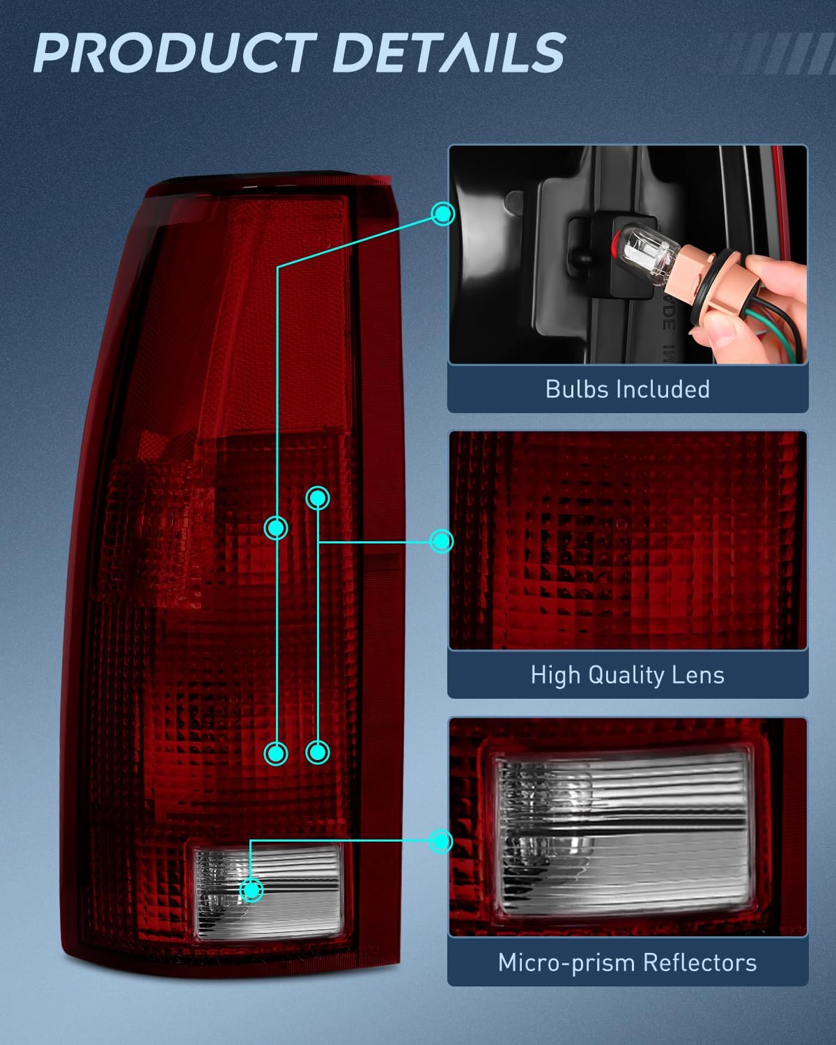 Headlight and Taillight Assembly Combo Compatible with 1994 1995 1996 1997 1998 Chevy Silverado Tahoe Suburban C10 C/K 1500 2500 3500 Tail Light Chrome Housing Amber Reflector Smoke Lens