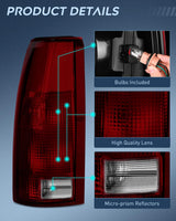 Headlight and Taillight Assembly Combo Compatible with 1994 1995 1996 1997 1998 Chevy Silverado Tahoe Suburban C10 C/K 1500 2500 3500 Tail Light Chrome Housing Amber Reflector Smoke Lens