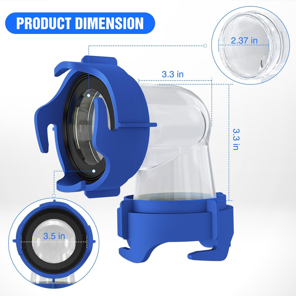 90 Degree RV Tote Tank Adapter, Clear RV Sewer Hose Elbow Fitting with 4 Swivel Bayonet Prongs Leak-Proof Double Odor-Tight Sealing Ring for RV Camping Portable Waste Tank Sewer Hoses, Blue