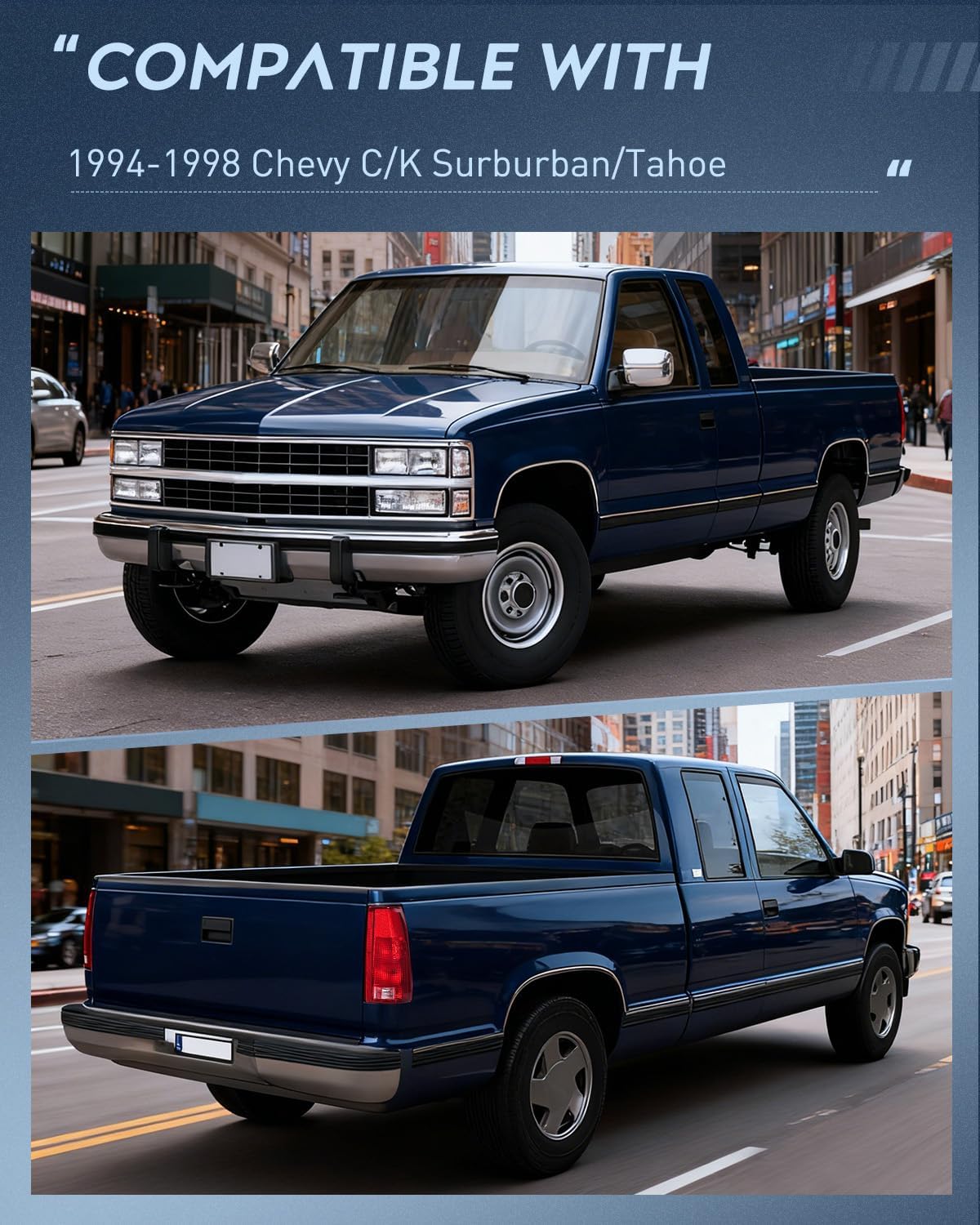 Headlight and Taillight Assembly Combo Compatible with 1994 1995 1996 1997 1998 Chevy Silverado Tahoe Suburban C10 C/K 1500 2500 3500 Tail Light Chrome Housing Clear Reflector Bumper Lamp