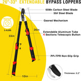 26-33 Inch Extendable Bypass Loppers for Tree Trimming Heavy Duty Powerful Gear Tree Trimmer w Non-slip Handle Sharp Steel Blade up to 1.8 Inch Cut Capacity Branch Cutter Chops Thick Branches Ease