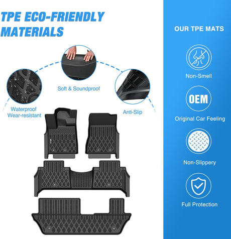 TPE Floor Mats for Nissan Armada 8 Seats/Infiniti QX80 2025 2026 All Weather Custom Fit Heavy Duty Floor Liners