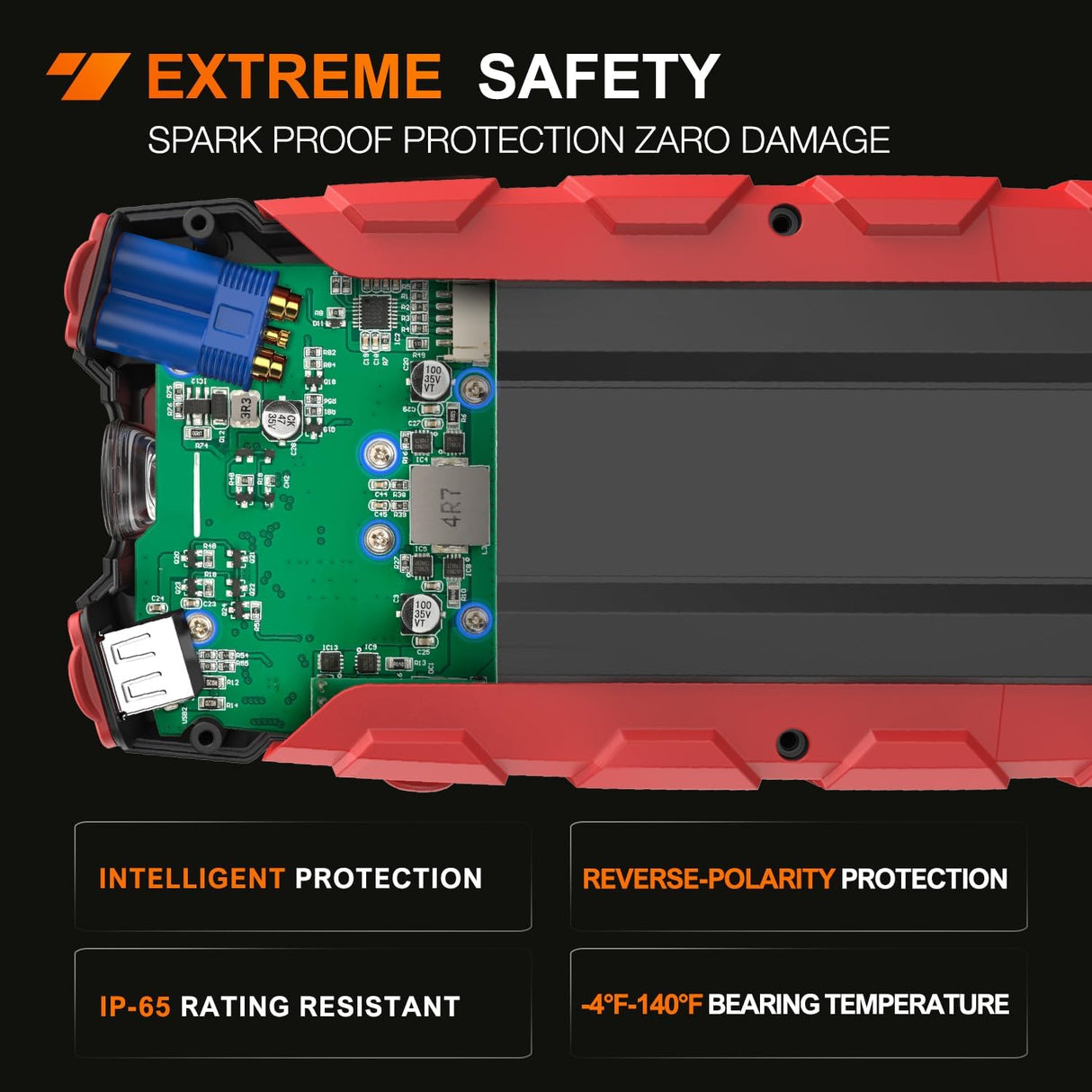 1000A Car Battery Jump Starter for Up to 6.0L Gas & 4.0L Diesel Engines 12V Portable Jump Start Booster Pack Jump Box with Jumper Cables DC Output and LED Light