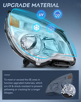Headlight Assembly Compatible with 2010 2011 2012 2013 2014 2015 Chevy Chevrolet Equinox LS/LT Replacement Halogen Headlights OE Style Chrome Housing Amber Reflector Headlamp a pair