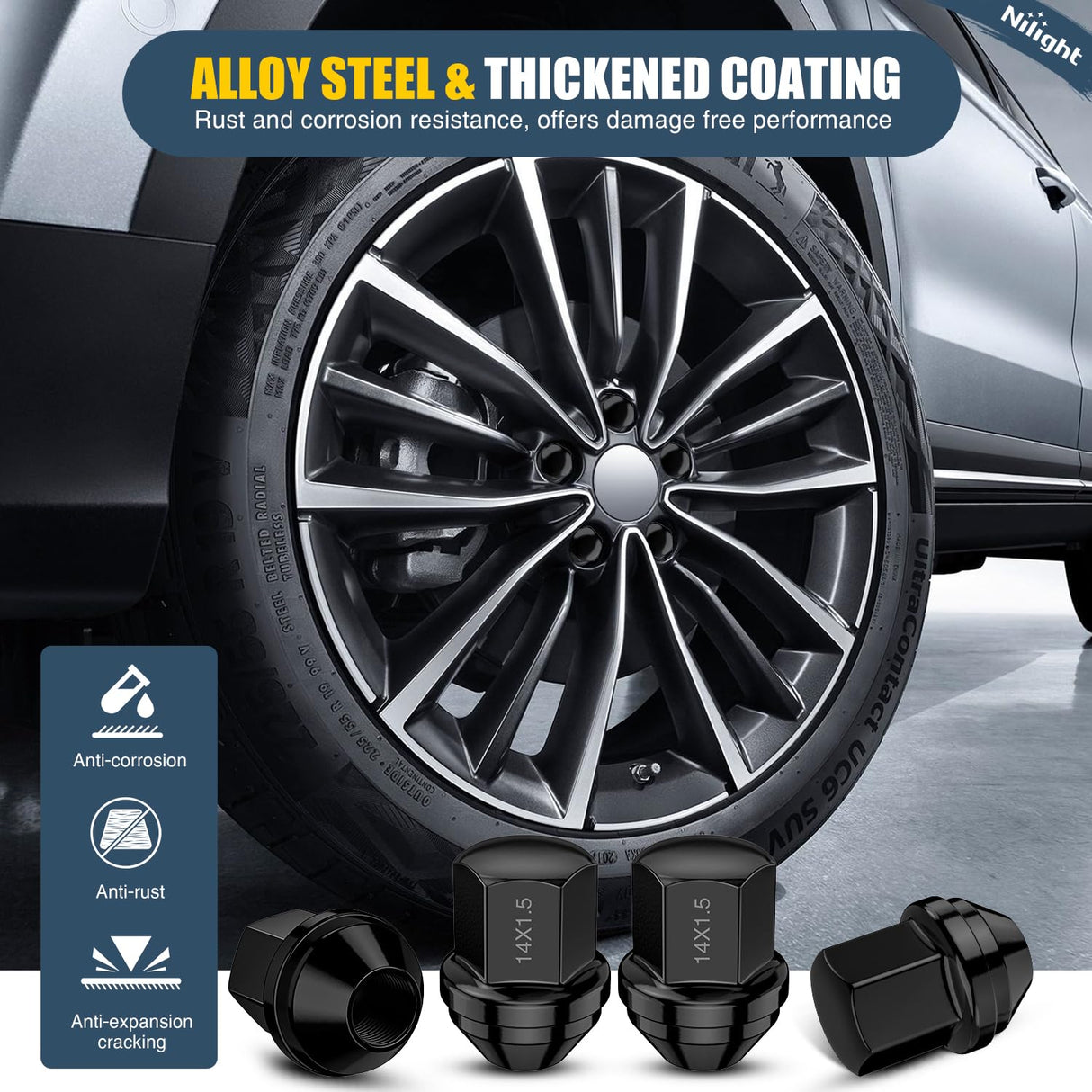 20PCS M14x1.5 Lug Nuts Compatible with 2012-2018 Ram 1500 | for 2019-2022 Jeep Wrangler/Gladiator 2011-2024 Grand Cherokee One-Piece Solid Black Steel OEM Factory Wheel Nuts Replace