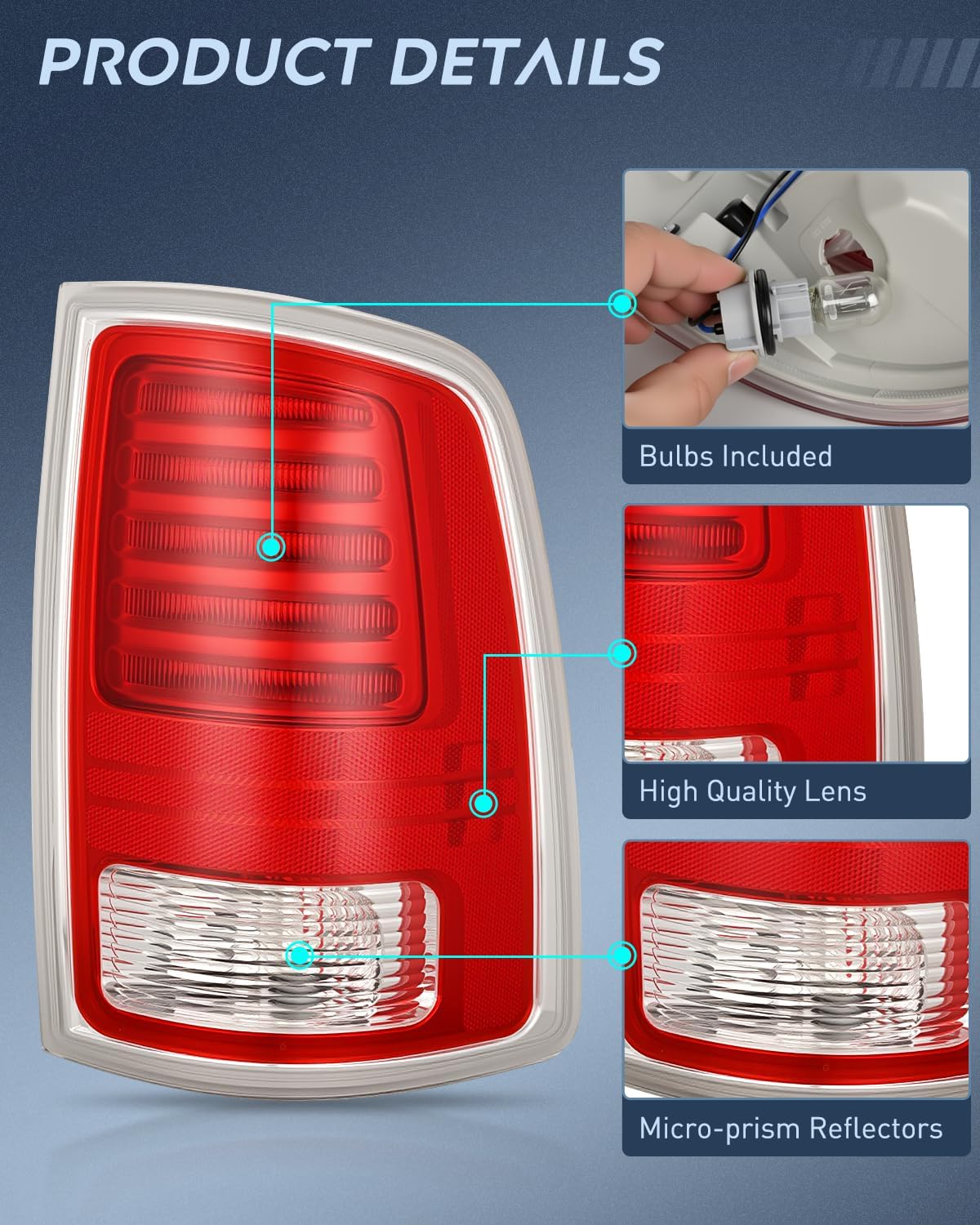 Taillight Assembly Compatible with 2013 2014 2015 2016 2017 2018 Dodge Ram 1500 2014-2018 Ram 2500 3500 LED Style Driver Side and Passenger Side Rear Tail Light with Bulbs