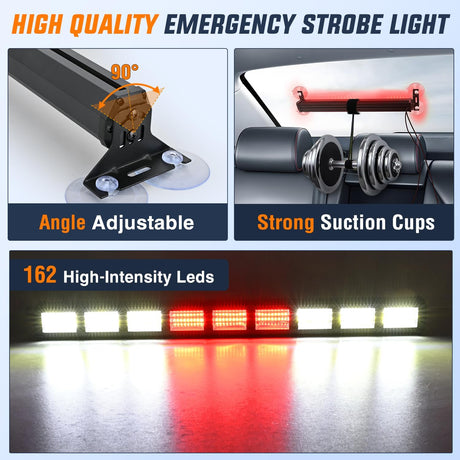 162 LED Traffic Advisor Strobe Light Bar 2-in-1 Red White Emergency Warning Hazard Lights with Controller 4 Switchable Color 36 Flash Pattern for Trucks Cars Tow Plow Construction Vehicles