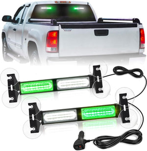 40LED Green White Emergency Strobe Traffic Advisor Light Bar with Suction Cups Dash Safety Warning Hazard Flashing Lights Interior Front/Rear Windshield for Trucks Construction Vehicles