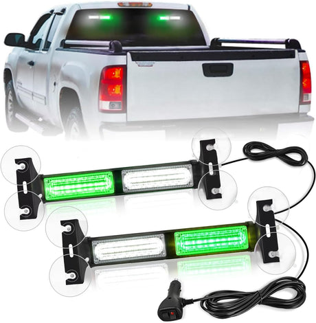 40LED Green White Emergency Strobe Traffic Advisor Light Bar with Suction Cups Dash Safety Warning Hazard Flashing Lights Interior Front/Rear Windshield for Trucks Construction Vehicles