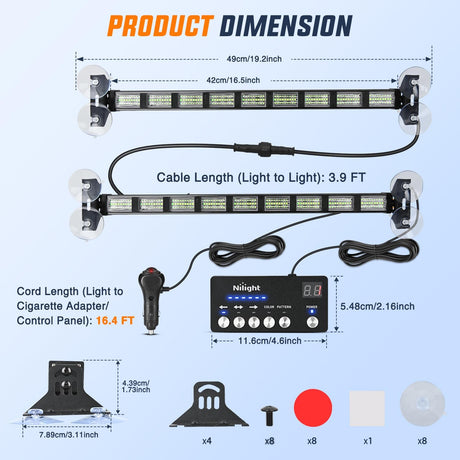 162 LED Traffic Advisor Strobe Light Bar 2-in-1 Green White Emergency Warning Hazard Lights with Controller 4 Switchable Color 36 Flash Pattern for Trucks Cars Tow Plow Construction Vehicles